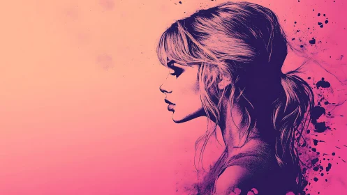 Soft side profile glows against dreamy pink splashed light