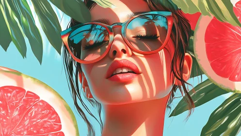 Sun-drenched muse basking in citrus-kissed tropical glow.