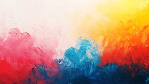 Vibrant Abstract Painting with Red, Blue, and Yellow Brushstrokes.