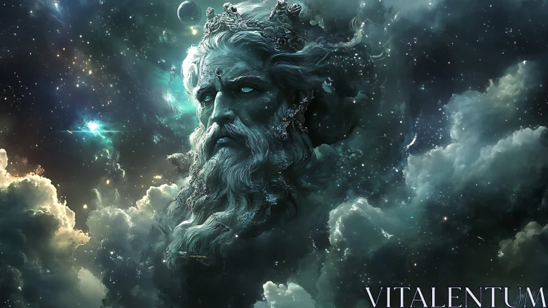 Colossal spectral head merges with nebula and starfield