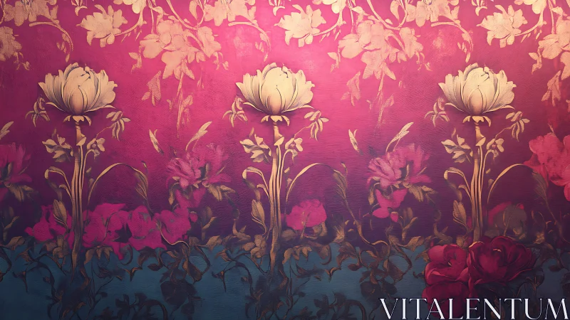 Velvet Blooms: Golden Flowers Dance in Jewel Tones.