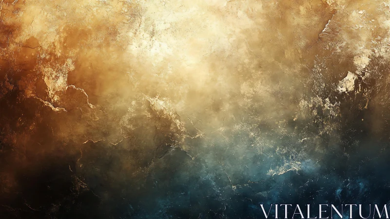 Abstract textured background in gold and blue tones, digital art.