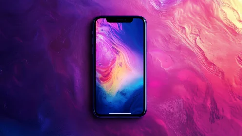 Modern smartphone displaying vibrant liquid gradient wallpaper design