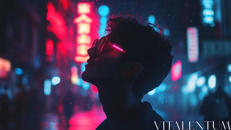 Neon backlit silhouette studies cyber-noir urban isolation