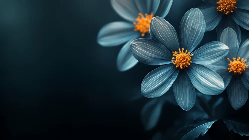 Teal Blooms Dance Against Midnight: Nature's Electric Contrast