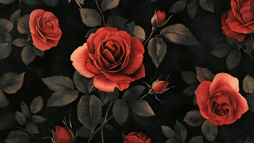 Crimson Roses Against Midnight Shadows Flourish