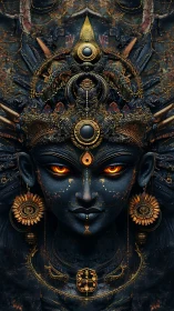 Divine dark goddess portrait in ornate symmetrical digital rendering