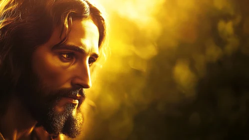 Side-lit contemplative portrait in golden atmospheric bokeh