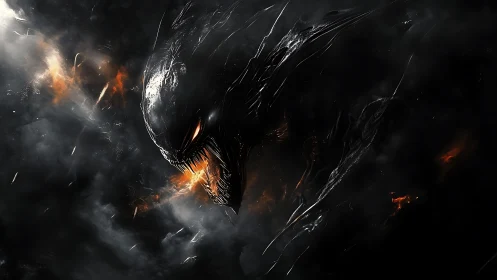 Voidborn predator erupts from smoldering cosmic night