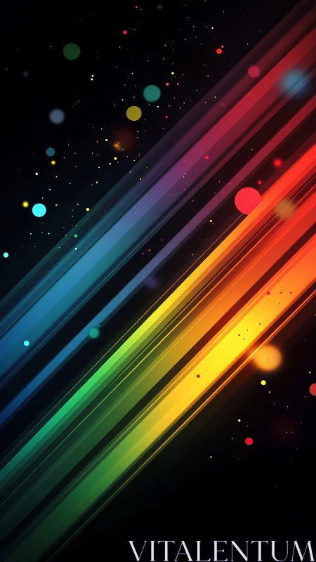 Diagonal prismatic light trails over dark bokeh field. Period.