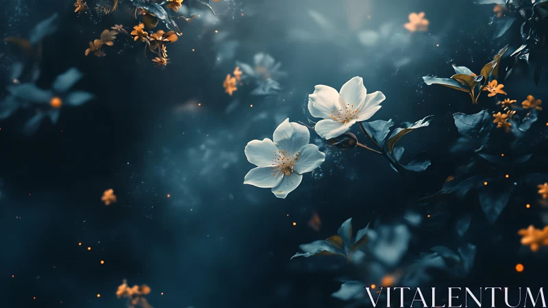 Ethereal White Blossoms Dance in Magical Twilight Dreams