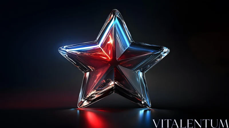 Shiny Glass Star with Red and Blue Highlights in Dark Modern Style.