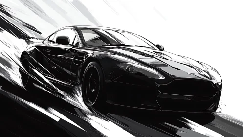 Sleek black sports car racing through high contrast streaks.