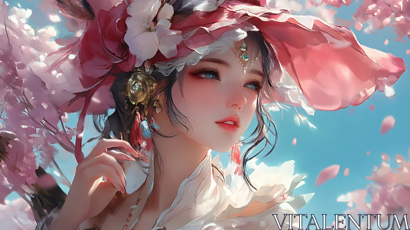 Spring blossom muse beneath a billowing pink sunhat.