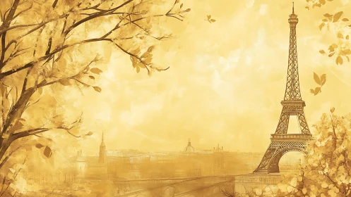 Golden Paris skyline frames the Eiffel Tower in soft autumn light