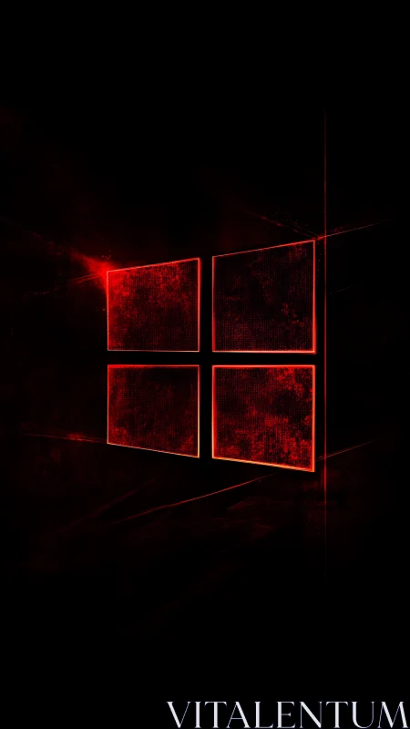 Red luminous quad-window matrix on deep black void field.
