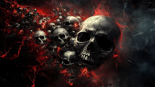 Skullstorm rising in crimson smoke and fractured shadowed void.