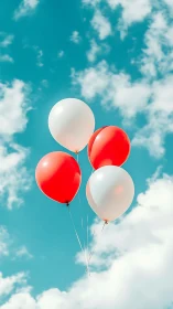 Red and White Balloons Against Turquoise Sky.