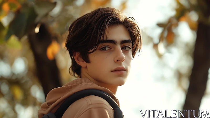Soft autumn portrait of pensive teen outdoors at golden hour.