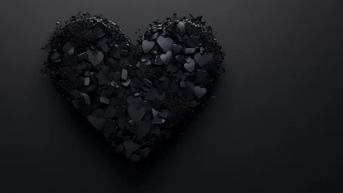 Fractured Heart. Dark abstract composition of broken geometric shards forming a heart shape.