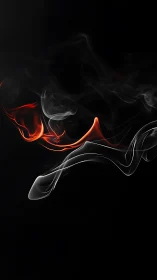 Crimson smoke ribbons curve through deep black void.