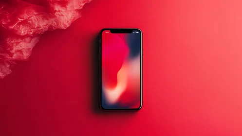 Modern Smartphone Against Vibrant Red Gradient Background