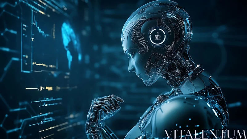 Circuit-boned thinker leans into blue-lit data horizons