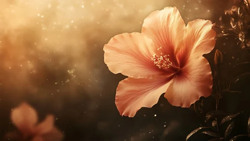 Luminous Hibiscus in Golden Hour: Painterly Botanical Study.