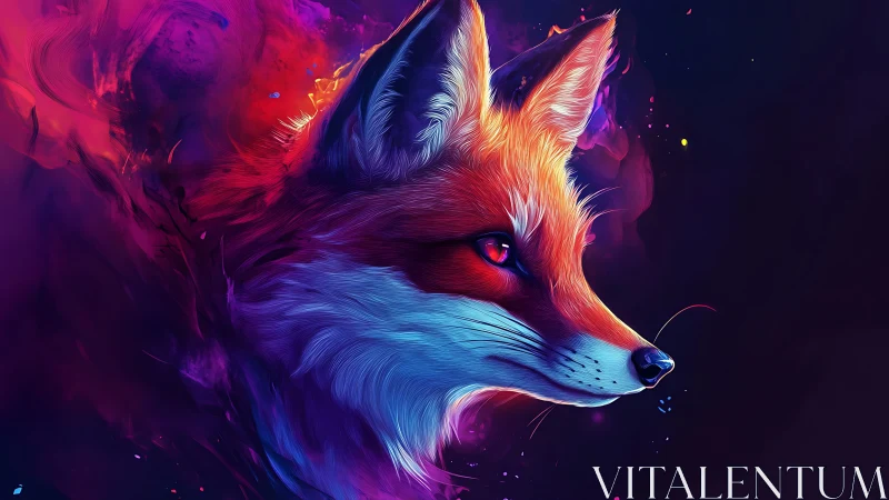 Neon vixen profile in luminous magenta and cyan vortex.