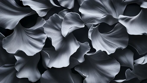 Monochrome abstract petals with layered flowing contours.