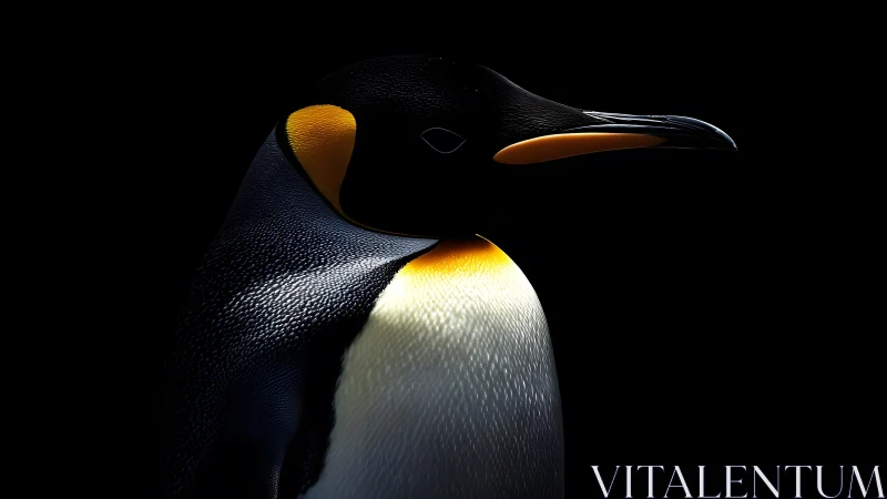 Striking king penguin portrait in dramatic low-key lighting.
