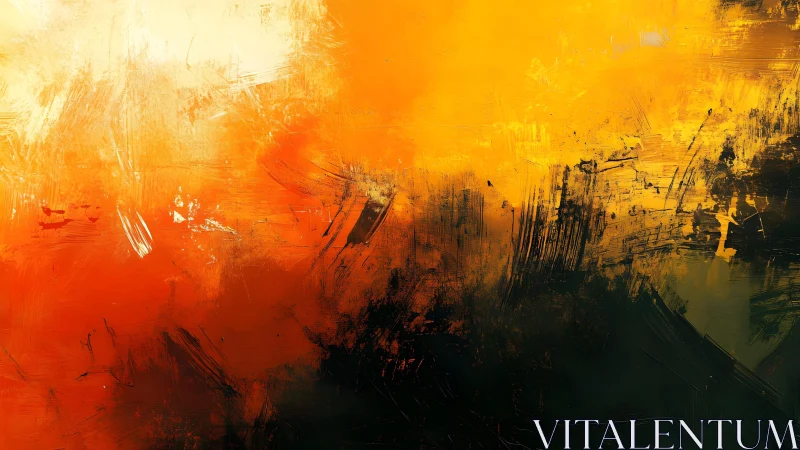 Vivid Abstract Painting in Warm Orange and Yellow Brushstrokes.