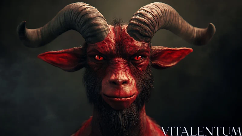 Horned red humanoid creature portrait in dark setting.