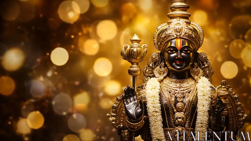 Photorealistic deity sculpture with luminous bokeh field.