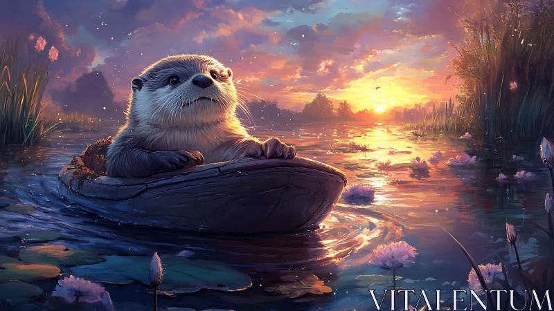 Otter’s golden hour boat ride on a dreamy lily pond.