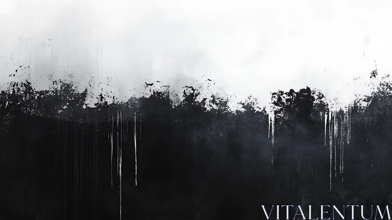 Monochrome abstract horizon with descending paint drips.