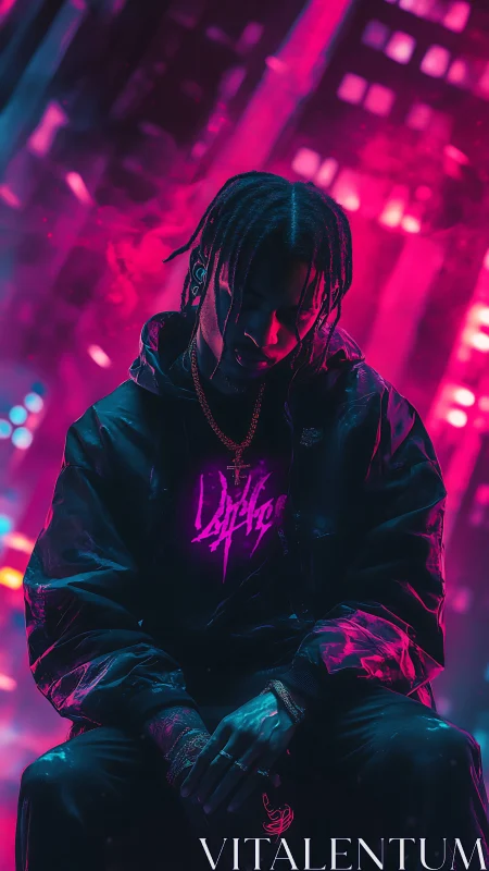 Neon-lit urban portrait isolates moody figure in magenta haze