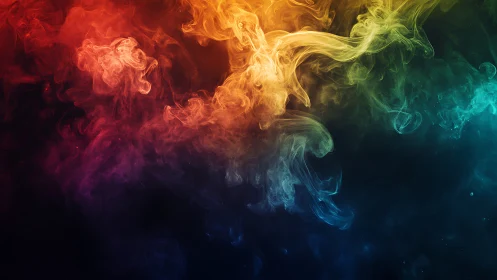 Multicolor volumetric smoke forms gradient over dark field