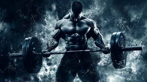 Hyper-defined bodybuilder performing heavy barbell deadlift