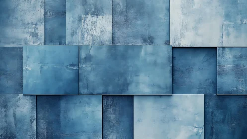 Abstract blue textured geometric wall with overlapping rectangles.