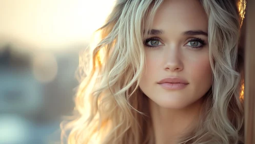 Sunlit blonde portrait with shallow depth of field focus.