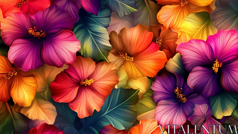 Vibrant Digital Hibiscus Flowers Rendered in 3D.