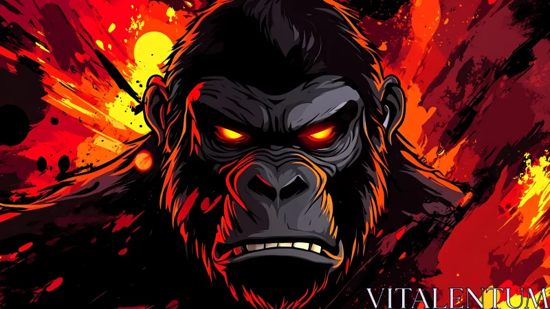 Molten-eyed gorilla storms through a lava-splashed void