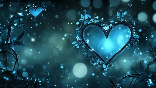 Luminescent Heart Frame with Ornate Floral Flourishes and Bokeh Light Effects.
