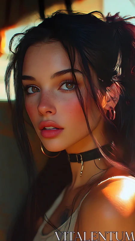 Sunlit gaze and softly rebellious portrait moment.