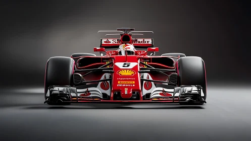 Front-on render isolates a red Formula 1 car in studio lighting