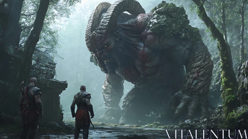 Titan of the Mosswood stares down twin-bladed intruders.