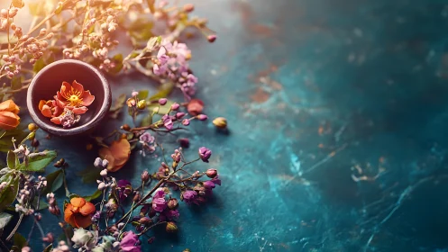 Floral Infusion: Golden Hour Petals in Ceramic Bowl.