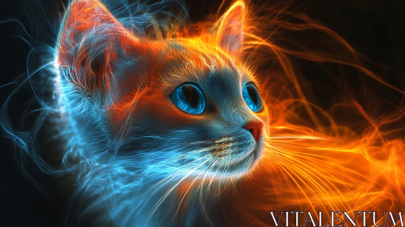 Neon Cat Portrait. Electric Blue and Orange Energy.