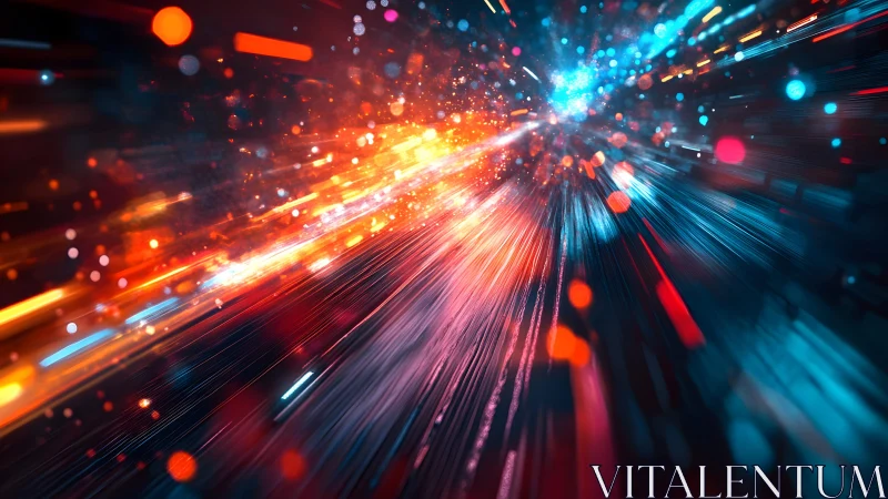 Futuristic light speed burst with vibrant neon streaks, digital art.